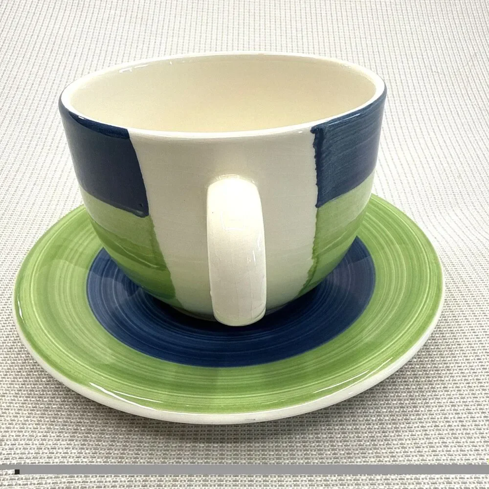Vintage Tre Ci Handpainted Made in Italy Jumbo Cup & Saucer Set of 2